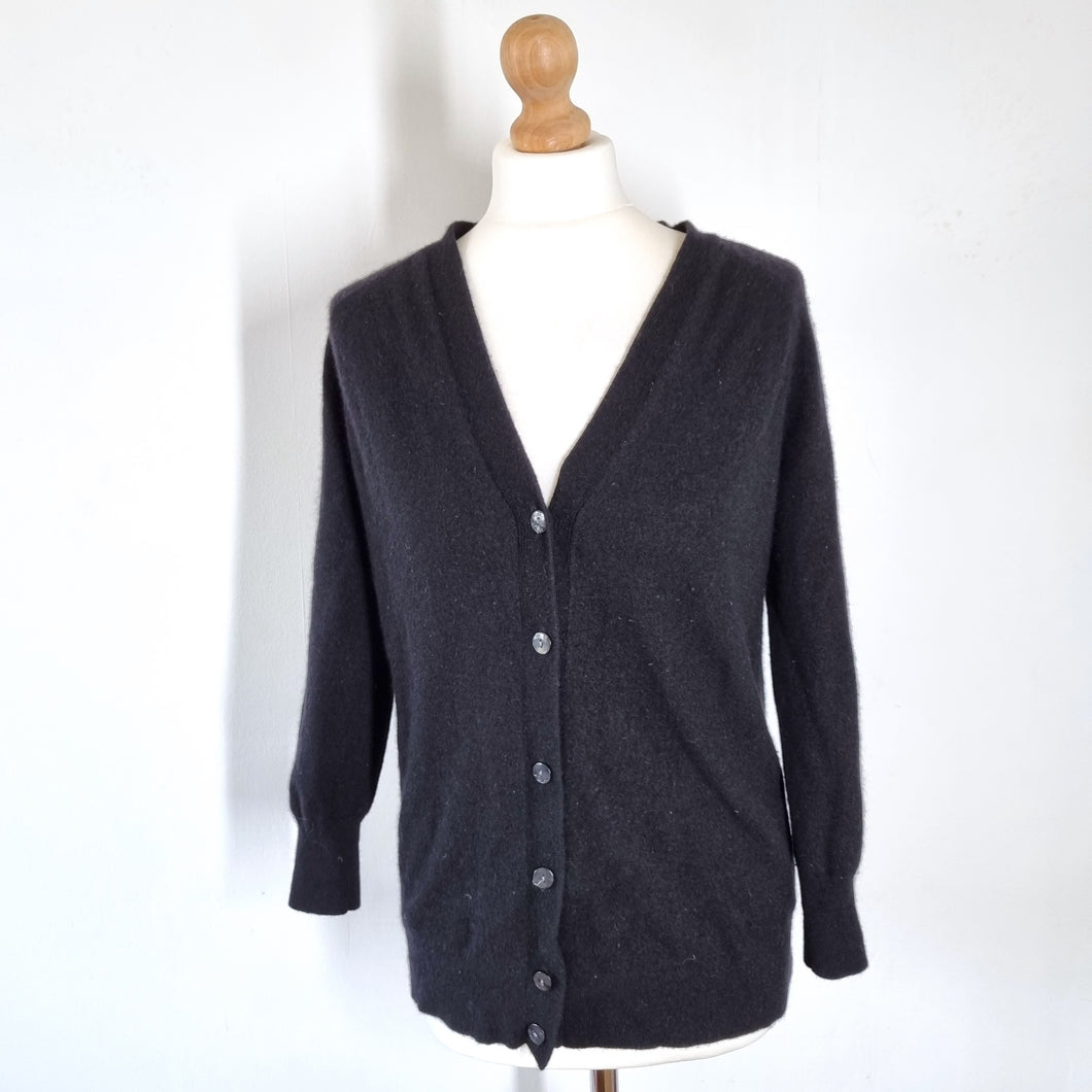 Hush 100% Cashmere Cardigan Black V Neck Button Down Grandad Jumper Knit XS