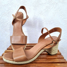 Load image into Gallery viewer, Next Real Leather Sandals Tan Strappy Espadrille Jute Heels Summer Shoes UK 6.5 EU 40
