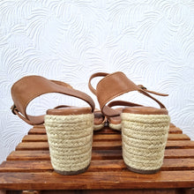 Load image into Gallery viewer, Next Real Leather Sandals Tan Strappy Espadrille Jute Heels Summer Shoes UK 6.5 EU 40
