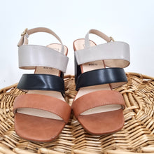 Load image into Gallery viewer, M&amp;S Slingback Sandals Insolia Block Heels Strappy Tan Black Faux Leather UK 5.5
