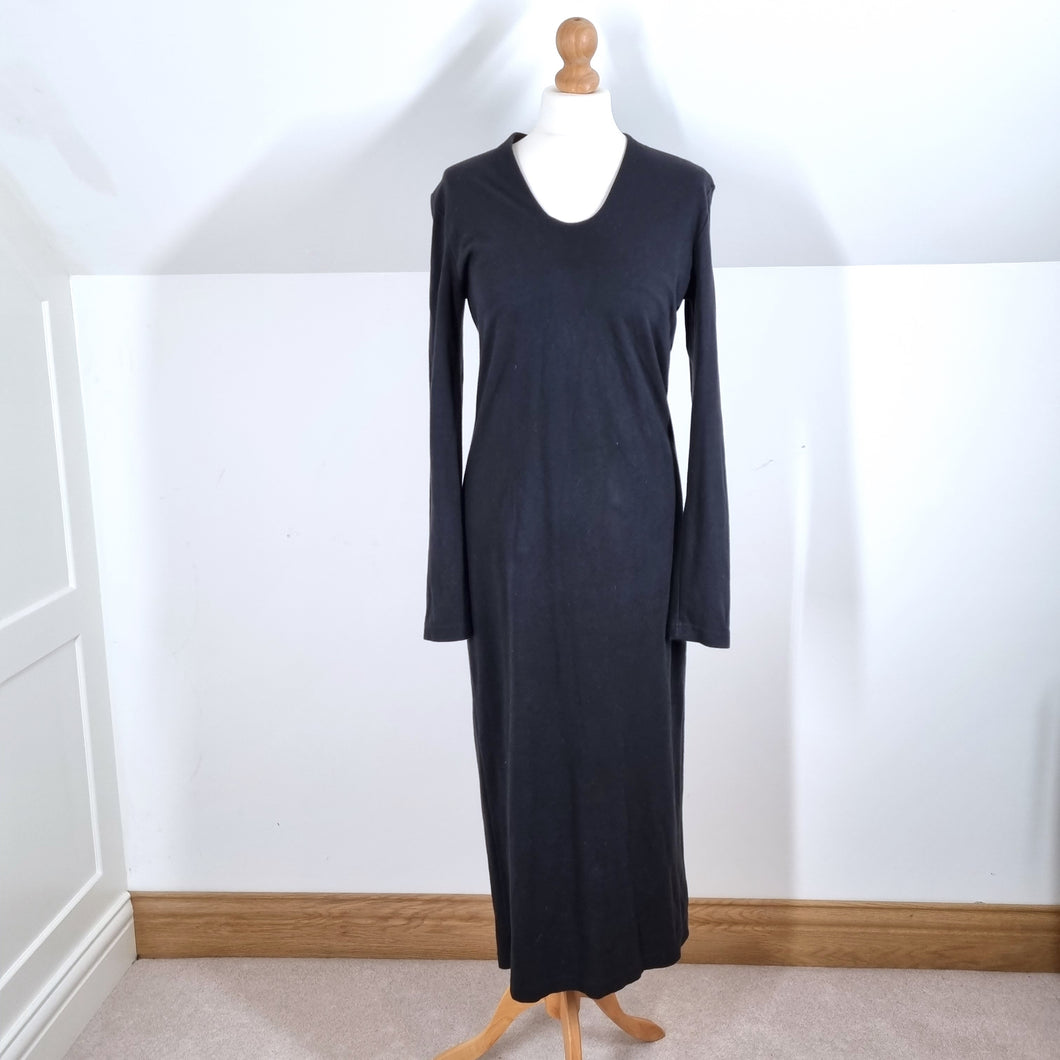 Peruvian Connection Pima Cotton Maxi Dress Black Bodycon Stretch Long Sleeve M