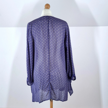 Load image into Gallery viewer, Masai Cape Blouse Block Print  Coverup Chiffon Navy Clothing Company Boho Medium
