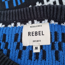 Load image into Gallery viewer, Redefined Rebel Jumper Men&#39;s Sagan Knit Blue Geometric Jacquard Cotton Medium
