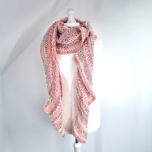 Load image into Gallery viewer, Handmade Crochet Scarf Shawl Oversized Rose Pink Pastel Wavy Mixed Stitches Boho
