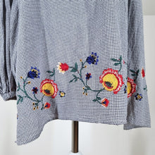 Load image into Gallery viewer, Zara Woman Embroidered Blouse Peasant Gingham Off the Shoulder Long Sleeves XS
