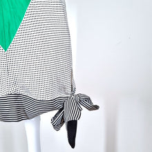 Load image into Gallery viewer, Zara Woman Blouse 100% Silk Colourblock 80s V Neck Polka Dot Striped Green XS
