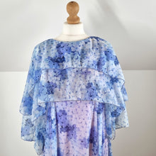 Load image into Gallery viewer, Vintage 70s Maxi Dress Nylon After Six by Ronald Joyce Blue Floral Cape 10 12
