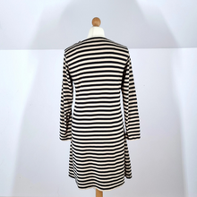 Load image into Gallery viewer, Gudrun Sjoden Dress Striped Pockets Skater A Line Smock Tunic Black Cotton XS
