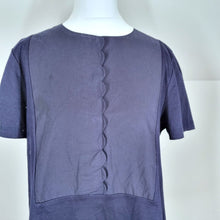 Load image into Gallery viewer, COS Blouse Scalloped Top Navy Blue 100% Cotton Short Sleeves Button Down Small
