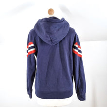 Load image into Gallery viewer, Sandro Paris Hoodie Varsity Sweatshirt Embroidered Please Love Navy Preppy 6 8
