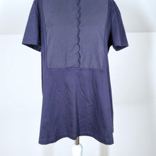 Load image into Gallery viewer, COS Blouse Scalloped Top Navy Blue 100% Cotton Short Sleeves Button Down Small
