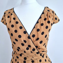 Load image into Gallery viewer, Lindy Bop Dress Retro Occasion A Line Polka Dots Tan Rockabilly 50s Wrap 8
