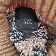 Load image into Gallery viewer, River Island Jumper Tiger Print Turtleneck Chunky Knit Roll Beige Sweater Small
