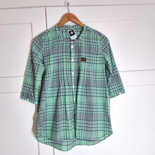 Load image into Gallery viewer, G-Star Raw Shirt Women&#39;s Plaid Check 3/4 Sleeves Pleated Green Navy Blouse XS
