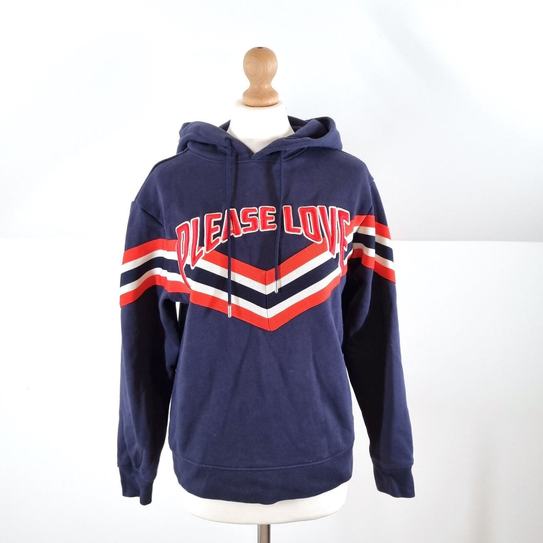 Sandro Paris Hoodie Varsity Sweatshirt Embroidered Please Love Navy Preppy 6 8