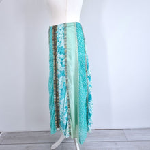 Load image into Gallery viewer, M&amp;S Per Una Skirt Midi Maxi  Panelled Patchwork A Line Blue Green Lace Up 16 R
