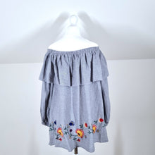 Load image into Gallery viewer, Zara Woman Embroidered Blouse Peasant Gingham Off the Shoulder Long Sleeves XS
