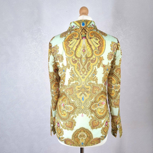 Load image into Gallery viewer, Ted Baker Blouse Paisley Ornate Baroque Print Chain Gold Mint Top Shirt 8
