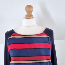 Load image into Gallery viewer, Maje Silk Dress Striped Knit Wool Blend Pockets Shift Tunic Navy Red Heloise 10
