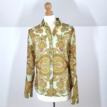 Load image into Gallery viewer, Ted Baker Blouse Paisley Ornate Baroque Print Chain Gold Mint Top Shirt 8
