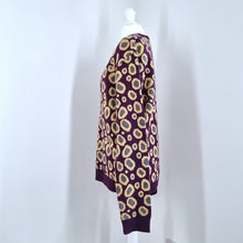 Load image into Gallery viewer, Asos Jumper Burgundy Leopard Print Sparkly Gold Cotton Oversized Knit Small
