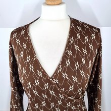 Load image into Gallery viewer, Jasper Conran Wrap Dress Brown Debenhams Print Knee Length 100% Viscose Work 10
