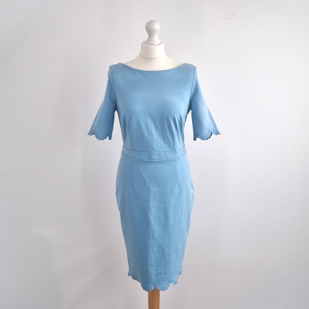 Boden Dress Cocktail Shift Emma Blue Ponte New Wedding Guest Stretch Lined 12