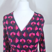 Load image into Gallery viewer, Boden Wrap Top Faux Jersey Navy Bright Pink Floral Stretch Long Sleeve Blouse 8
