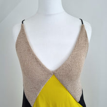 Load image into Gallery viewer, Zara Slip Dress Midi Yellow Colourblock Strappy Party Evening Deep V Neck Small
