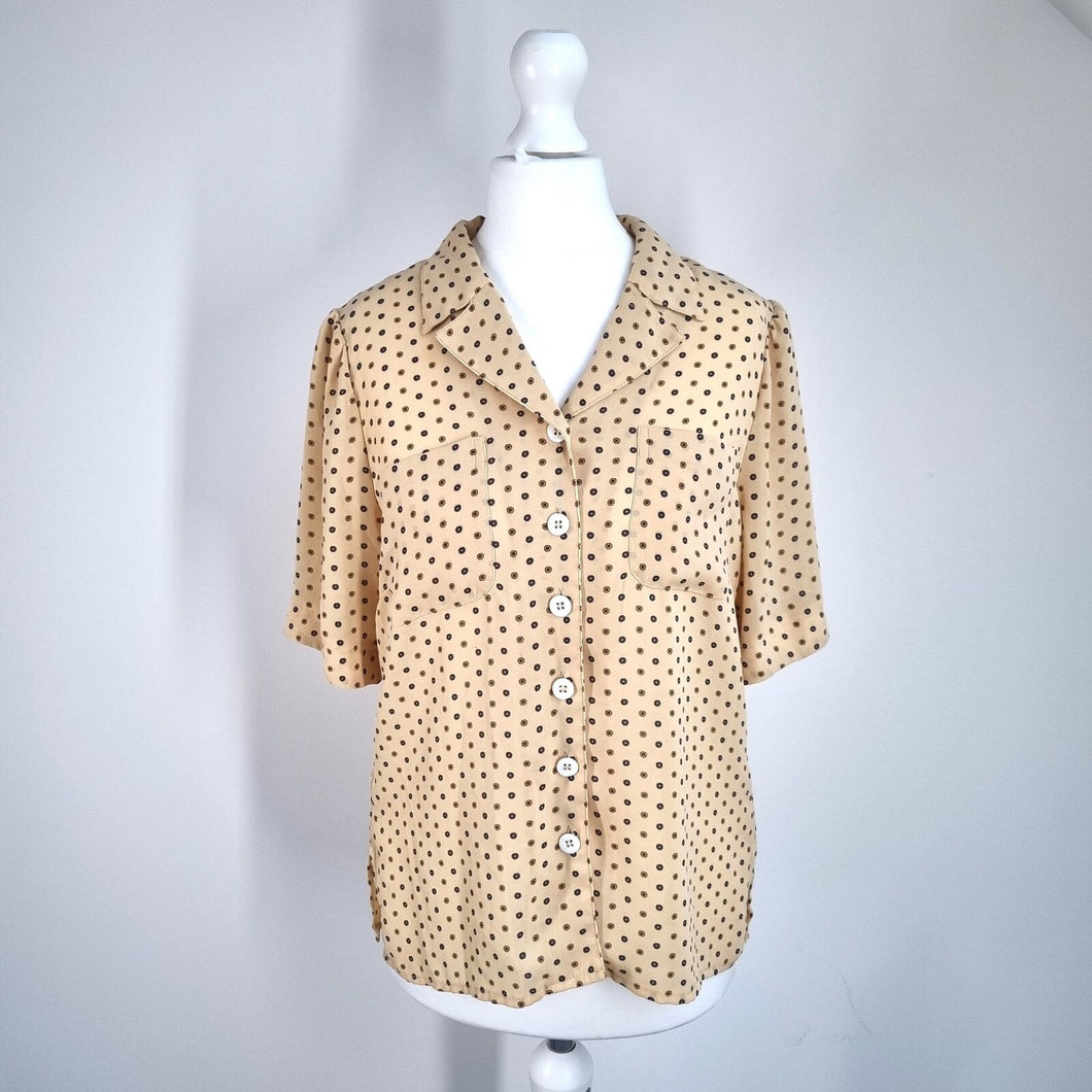 Vintage Jaeger Blouse 70s 80s  Pyjama Shirt Beige Short Sleeves Retro 40s Small