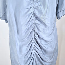 Load image into Gallery viewer, Zara Woman Dress Ruched Blue Front Slit Cocktail Short Sleeves Faux Silk Medium
