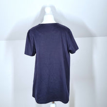 Load image into Gallery viewer, COS Blouse Scalloped Top Navy Blue 100% Cotton Short Sleeves Button Down Small
