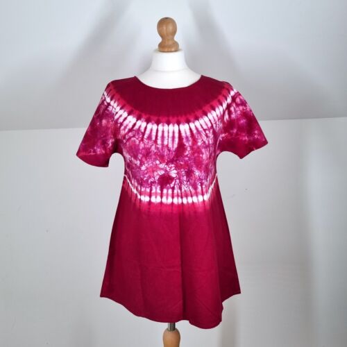 Vintage Tie-Dye Top Tunic Handmade Burgundy A Line Festival Boho Hippie 8 10