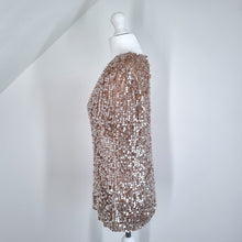 Load image into Gallery viewer, French Connection Sequin T-shirt Top Mesh Beige Embellished Party Lined 8
