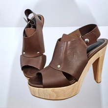 Load image into Gallery viewer, Marni Sandals Shoes Cloggs Real Leather Wooden Heels Brown Platform EU 40 UK 7
