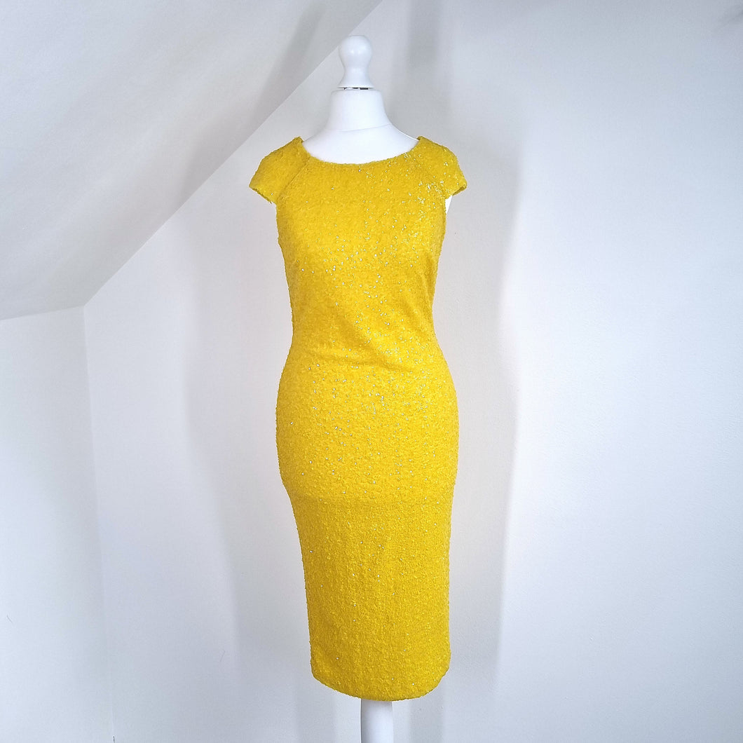 Myleene Klass Sequin Dress Yellow Pencil Party Cocktail Occasion Wedding Guest 8