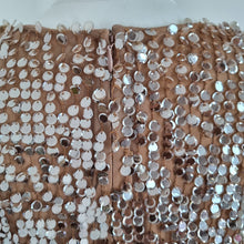 Load image into Gallery viewer, French Connection Sequin T-shirt Top Mesh Beige Embellished Party Lined 8
