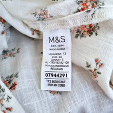 Load image into Gallery viewer, M&amp;S Dress Midi Pockets Floral Milkmaid Sweetheart Ivory 100% Cotton A Line 12
