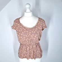 Load image into Gallery viewer, Noa Noa Blouse Camisole Vintage Y2K Top Beige Floral Print Belted Cap Sleeves XL
