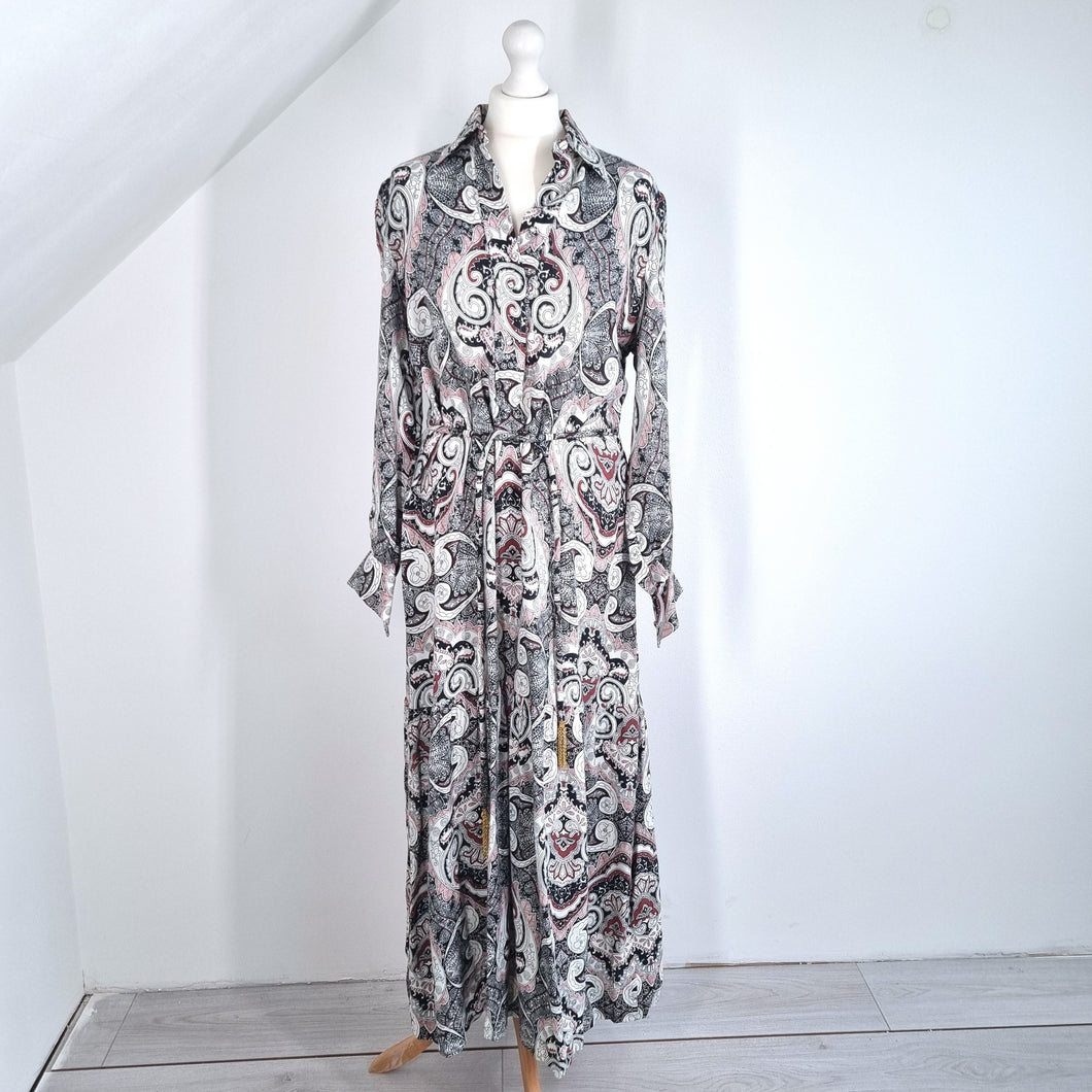 Vintage Rositta Maxi Dress Paisley 70s Belted Kaftan  Austria Long Sleeves 12