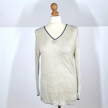 Load image into Gallery viewer, Boden Jumper Linen Blend Lightweight Metallic Grey Silver V Neck Knit Preppy 12
