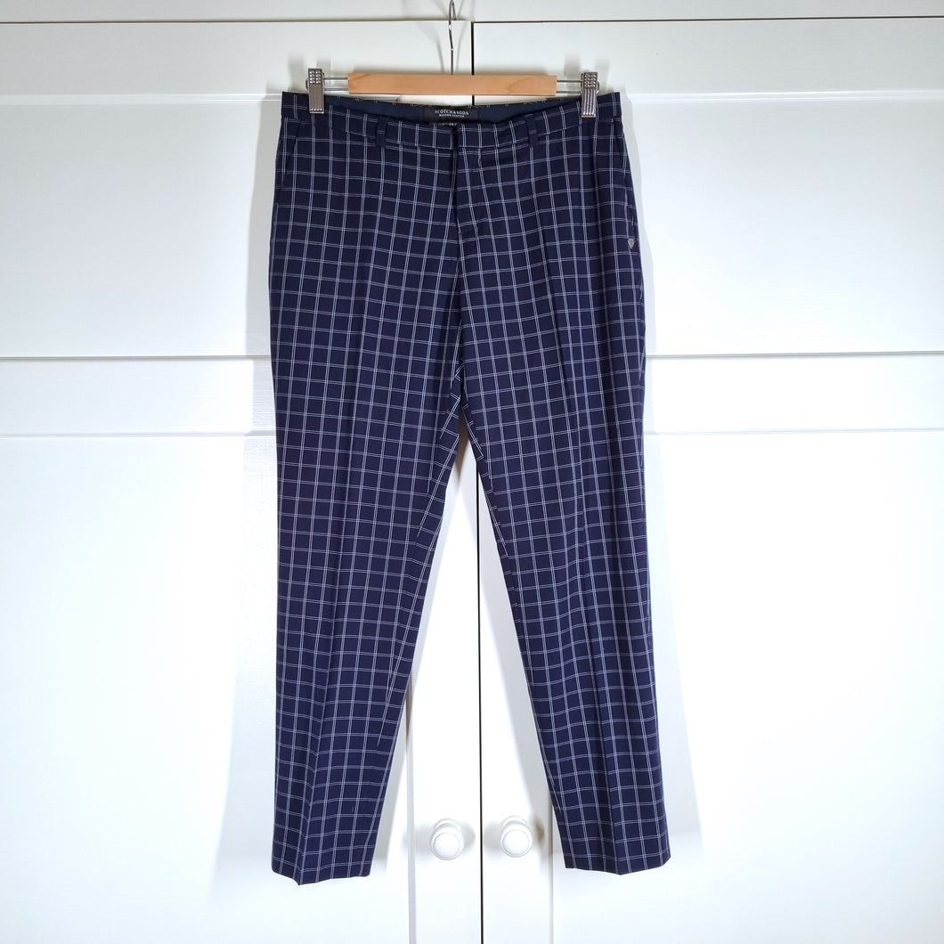 Maison Scotch & Soda Cigarette Trousers Navy Check Slim Tailored Size 1 UK 8