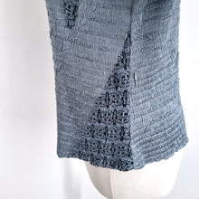 Load image into Gallery viewer, East Crinkle Cardigan Blouse Open Blue Sequins Sparkly Long Sleeves Coverup M L
