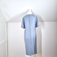 Load image into Gallery viewer, Zara Woman Dress Ruched Blue Front Slit Cocktail Short Sleeves Faux Silk Medium
