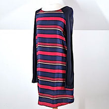 Load image into Gallery viewer, Maje Silk Dress Striped Knit Wool Blend Pockets Shift Tunic Navy Red Heloise 10
