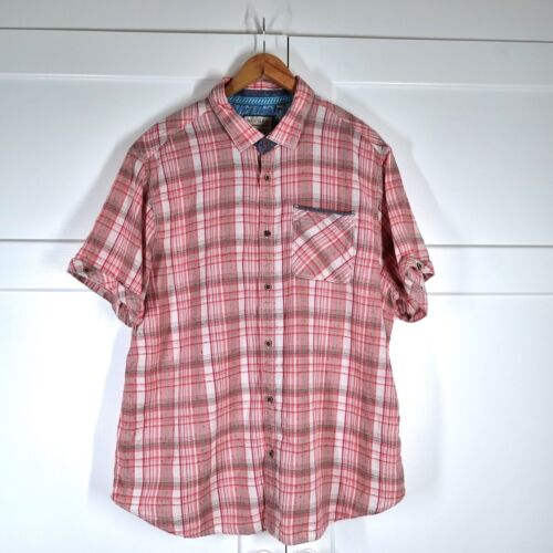 Mantaray Men's Shirt Checked Plaid Red Short Sleeves Textured Cotton Blend XL