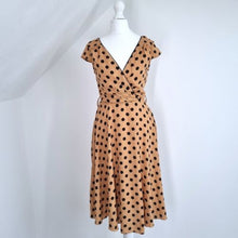 Load image into Gallery viewer, Lindy Bop Dress Retro Occasion A Line Polka Dots Tan Rockabilly 50s Wrap 8
