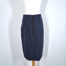 Load image into Gallery viewer, Baum Und Pferdgarten Pencil Skirt Navy Blue Pinstriped Stripes Work Lined 12
