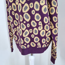 Load image into Gallery viewer, Asos Jumper Burgundy Leopard Print Sparkly Gold Cotton Oversized Knit Small
