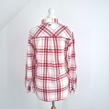 Load image into Gallery viewer, Barbour Check Shirt Women&#39;s Red White Plaid Shoreline Cotton Relaxed Fit Top 10
